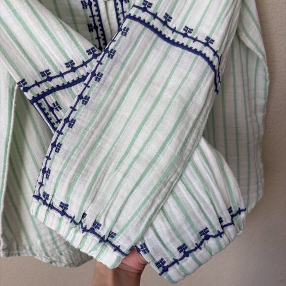 Nic + Zoe Gauzy Cotton Embroidered Striped Terrace High Low Blouse Top - Picture 8 of 13